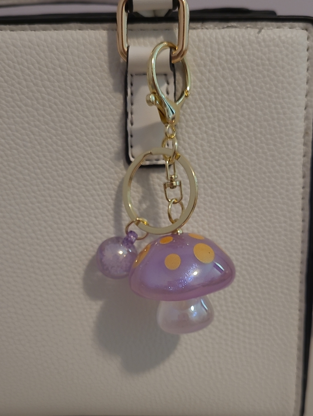 Purple Mushroom Charm Keychain with Gold Hardware